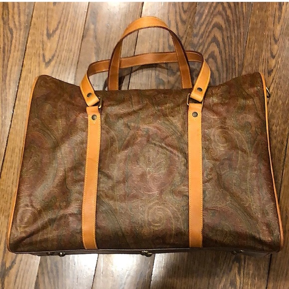 METRO MILANO Paisley Coated Canvas Vachetta Leather Boston Weekend Shoulder Bag - Picture 17 of 17